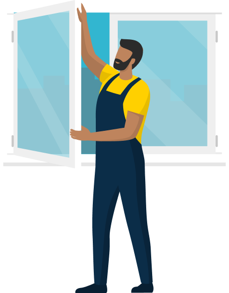 An animation of a man installing a window. How to finance home improvements.
